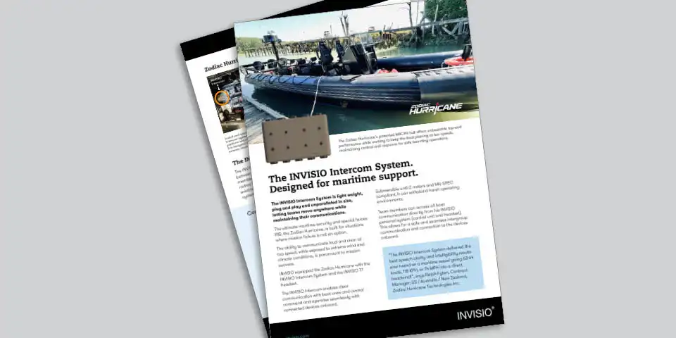 INVISIO equipped the Zodiac Hurricane with the INVISIO Intercom system and the INVISIO T7 headset